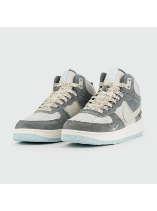 Кроссовки Nike Air Force 1 Mid Grey / White Blue Ftwr. with Fur Wmns