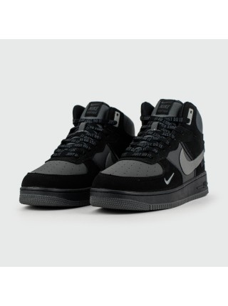 Кроссовки Nike Air Force 1 Mid Black / Grey with Fur