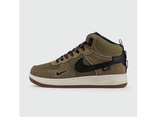 Кроссовки Nike Air Force 1 Mid Olive / Brown with Fur