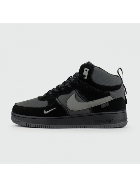 Кроссовки Nike Air Force 1 Mid Black / Grey with Fur