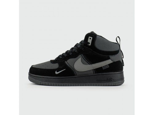 Кроссовки Nike Air Force 1 Mid Black / Grey with Fur