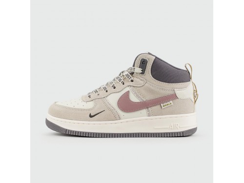 Кроссовки Nike Air Force 1 Mid Grey / Wh. with Fur Wmns