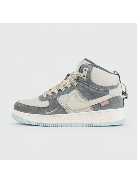 Кроссовки Nike Air Force 1 Mid Grey / White Blue Ftwr. with Fur Wmns