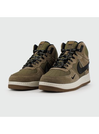 Кроссовки Nike Air Force 1 Mid Olive / Brown with Fur