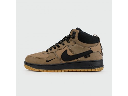 Кроссовки Nike Air Force 1 Mid Brown / Black with Fur