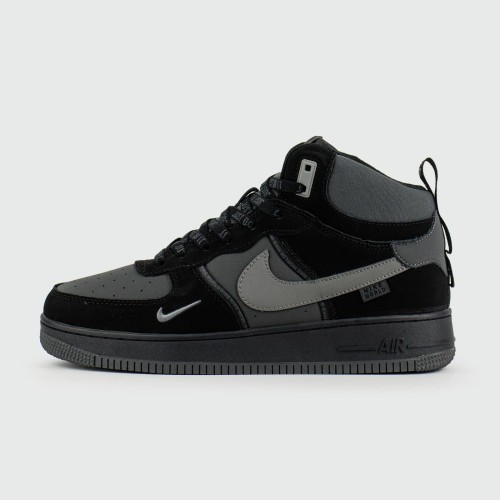 Кроссовки Nike Air Force 1 Mid Black / Grey with Fur - арт. f-25728