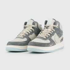 Кроссовки Nike Air Force 1 Mid Grey / White Blue Ftwr. with Fur Wmns