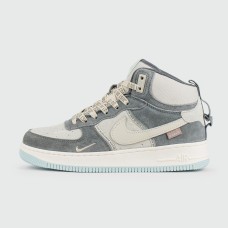 Кроссовки Nike Air Force 1 Mid Grey / White Blue Ftwr. with Fur Wmns