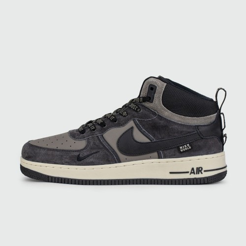 Кроссовки Nike Air Force 1 Mid Grey / Black with Fur - арт. f-26379